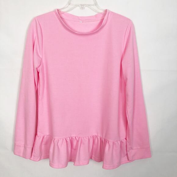 Women's Neon Pink Ruffle Hem Sweater Size Large - Picture 1 of 10
